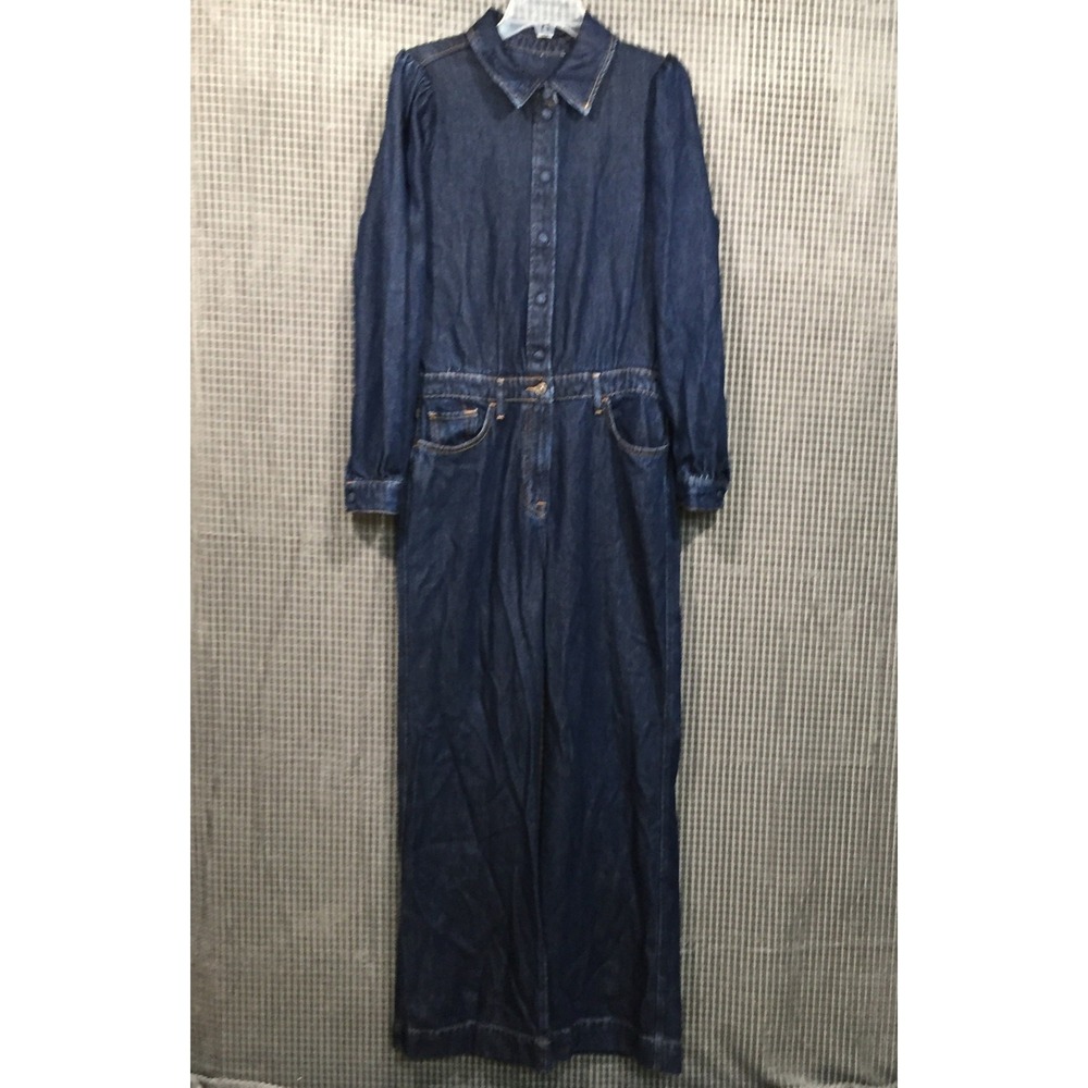 7 For All‎ Mankind Womens Dark Wash Denim Long Sleeve Snap Front Jumpsuit L